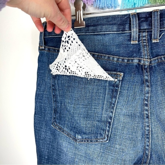 Current Elliot High Rise The Rolled Short Crochet Lace Denim Jean Shorts Frayed - Picture 8 of 16